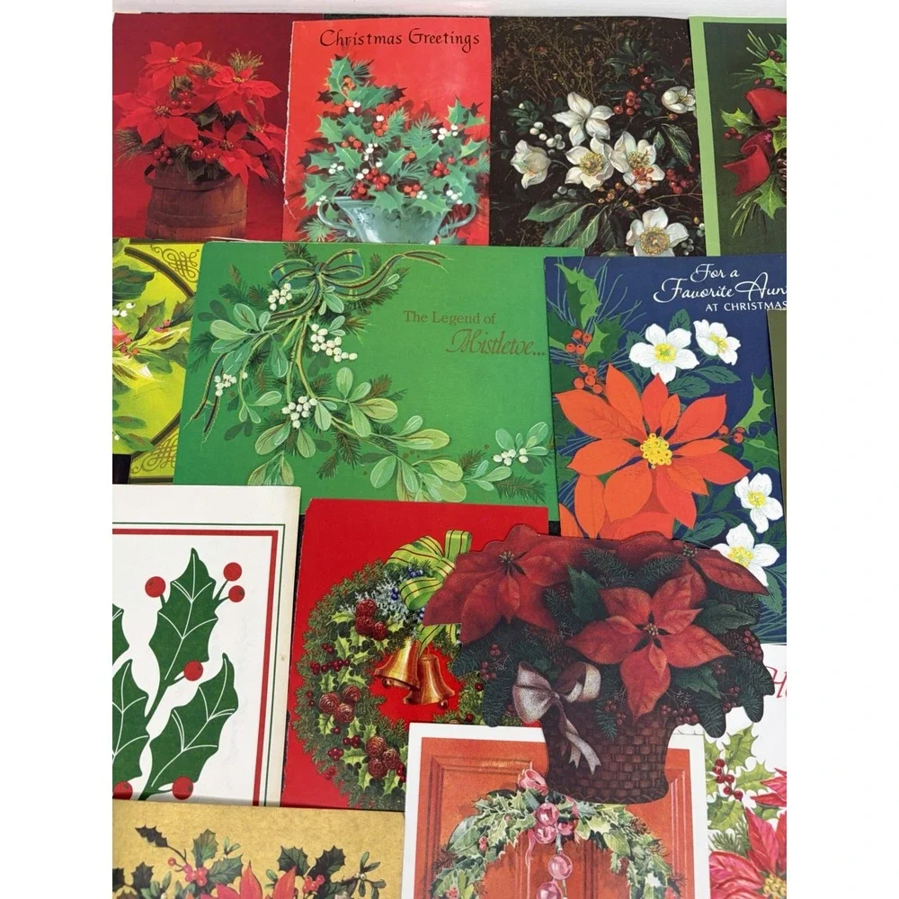 Vintage Christmas Cards Fronts ONLY Greenery Trees Wreaths Scrapbook Crafts 50+